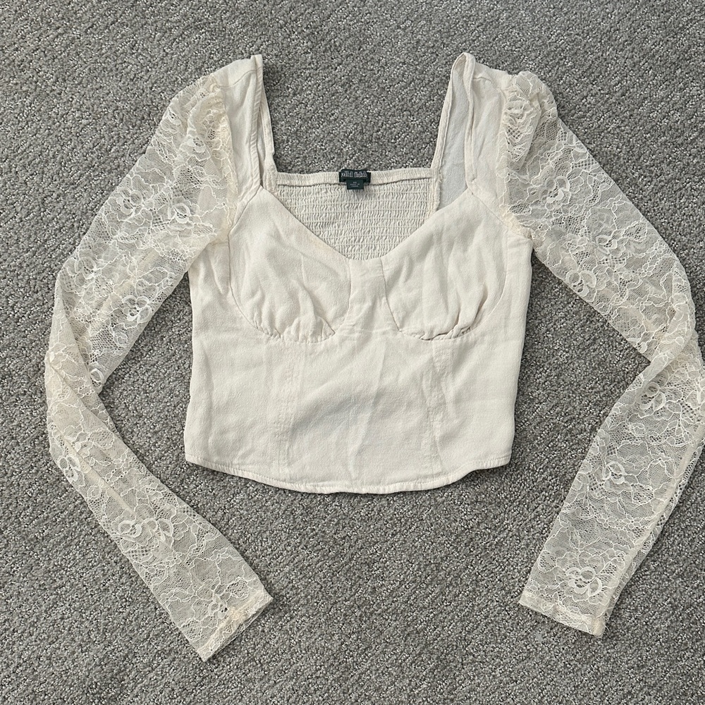 Wild Fable Cream Lace Sleeve Blouse